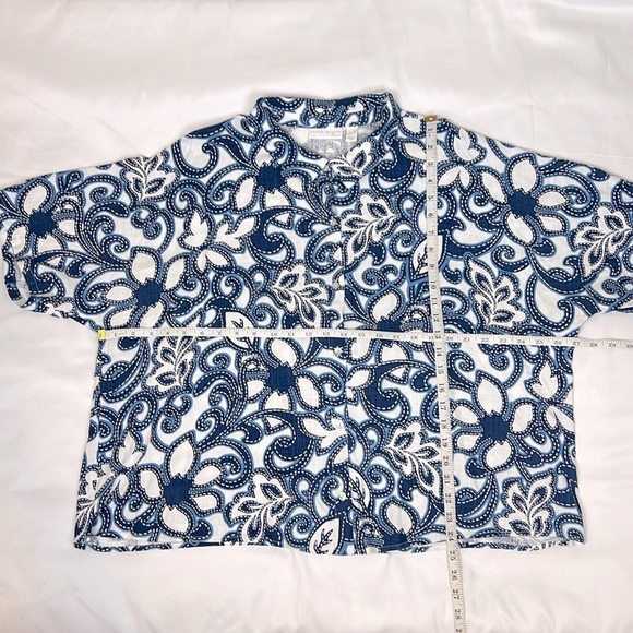 Susan Graver Pure Women’s XL. Button Up Print Linen Blend Short Sleeve Top - Picture 4 of 5